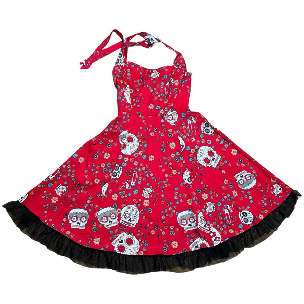 Oten Sugar Skull Day Of The Dead Halter Tulle Ruffle Dress In Sz S